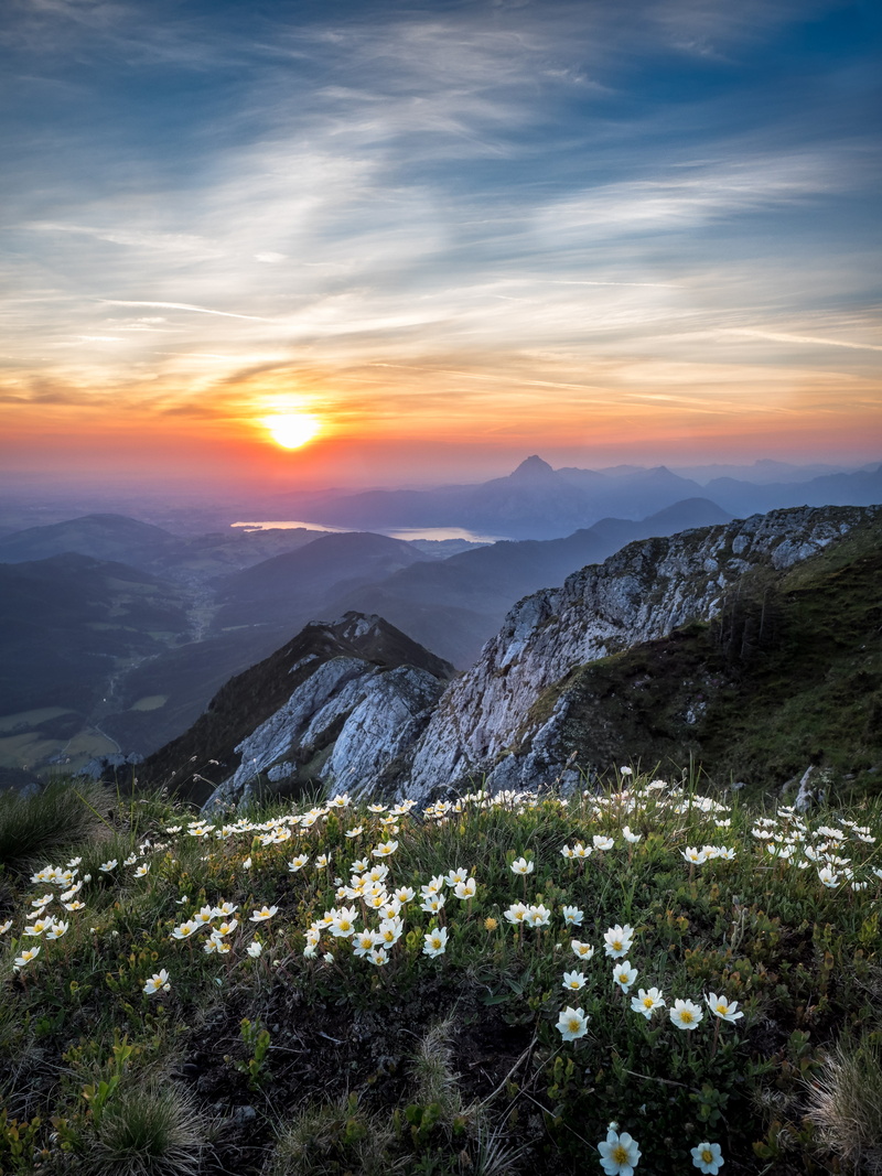 sunrise - Dawn, 4K, landscape, clouds, sunrise, mountain, outdoors, white clouds, skies, summer, blue skies, mountain Peak, white, nature, beauty In Nature