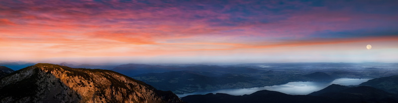 outdoors, panomara, sky, photography, mountain, nature, sunrise - Dawn, skyline, 5K, mountain Peak, scenics, salzkammergut, beauty In Nature, attersee