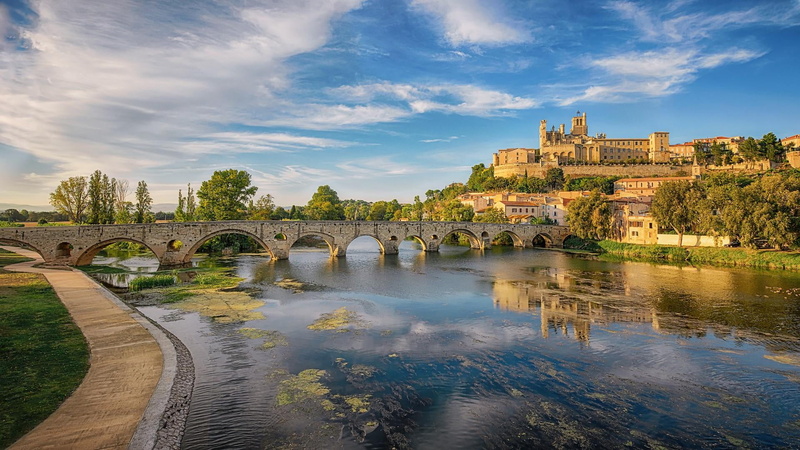 cloud, travel destinations, history, connection, cloud - sky, no people, sunny, tourist attraction, reflection, water, 1080P, landscape, arch bridge, building