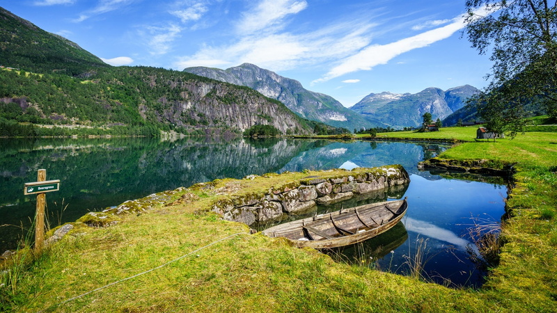 Norway, Water, Fjords, 1080P, River, Mountains, Stryn, Boat