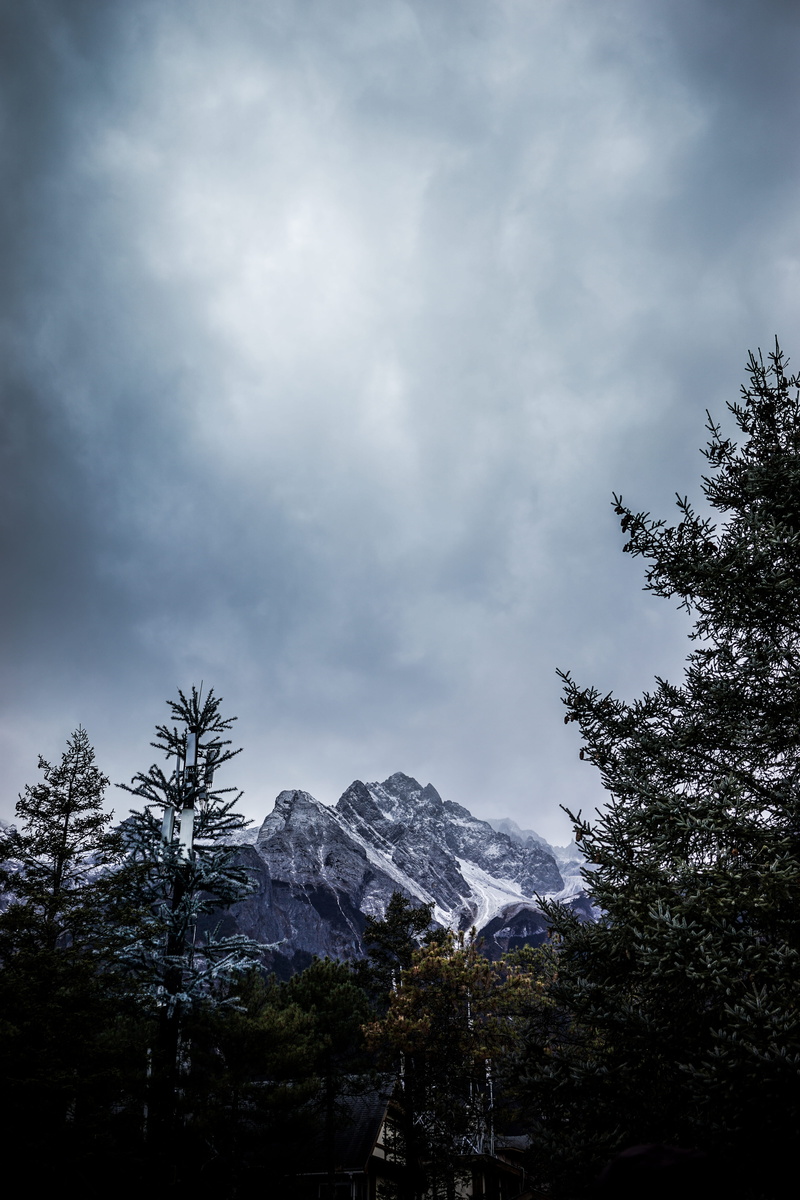 daytime, yu long snowy mountain, mountain range, tranquility, lanscape, snowcapped mountain, sky, scenics - nature, cloud - sky, tranquil scene, pine, yunnan