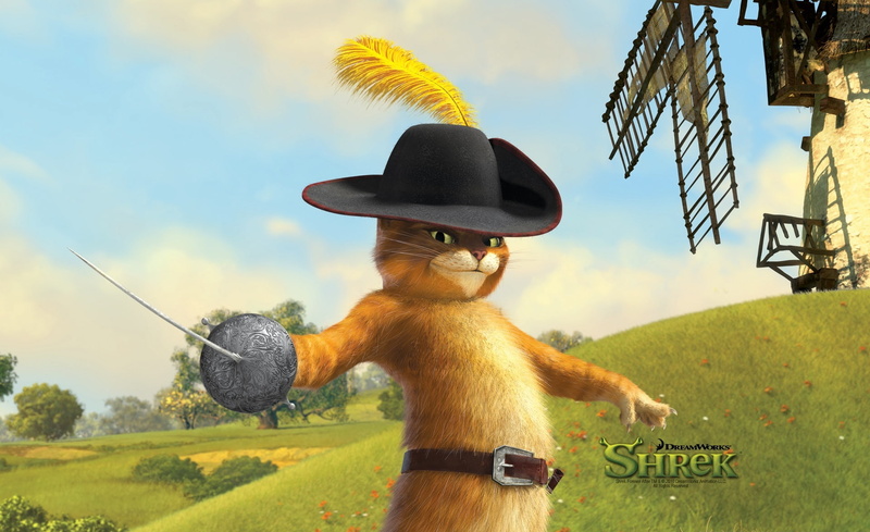 livestock, no people, Shrek, grass, shrek 4, representation, puss in boots, animal wildlife, final, Cartoons, sunlight, hat, clothing, animal, outdoors