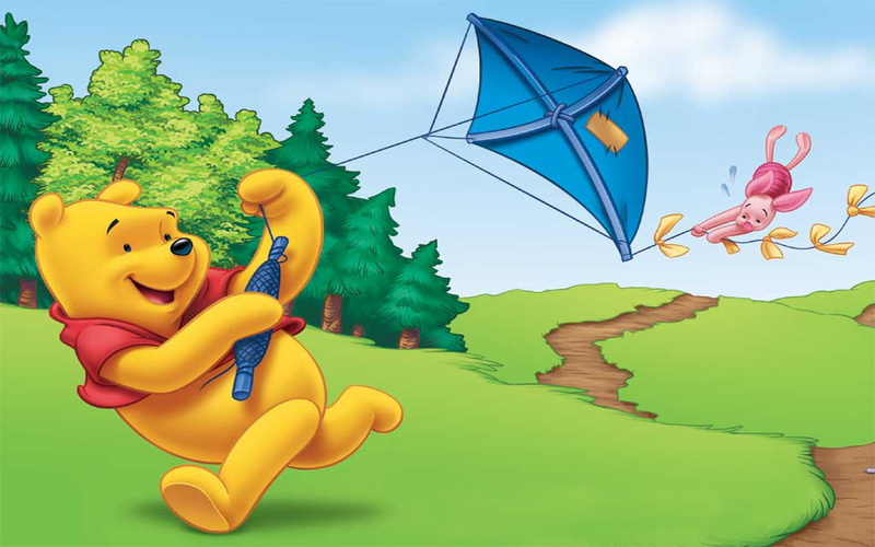 hd, 1080P, pooh, cartoon, flying, kites, piglet