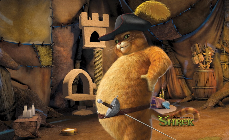 puss in boots, pets, close-up, brown, whisker, Cartoons, puss, Shrek, vertebrate, domestic cat, table, digital, no people, animal, 1080P, chapter