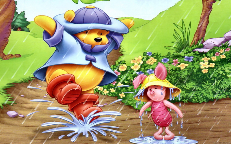 1080P, winnie, hd, piglet, pooh, dancing, rain