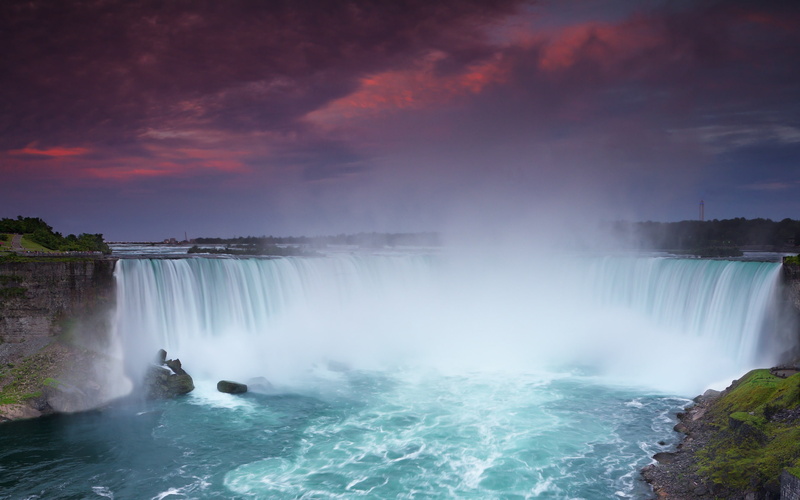 nature, niagara, falls, water, waterfall, 2K, sunset, scenery