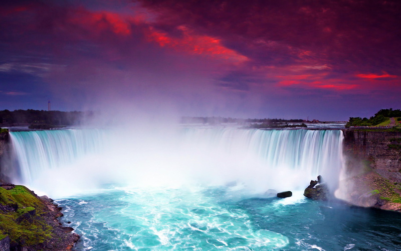falls, hd, background, night, niagara, desktop, 2K, lights
