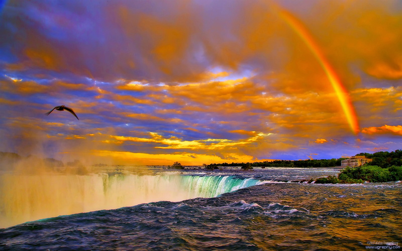 rainbow, desktop, niagara, sunset, 2K, falls, background