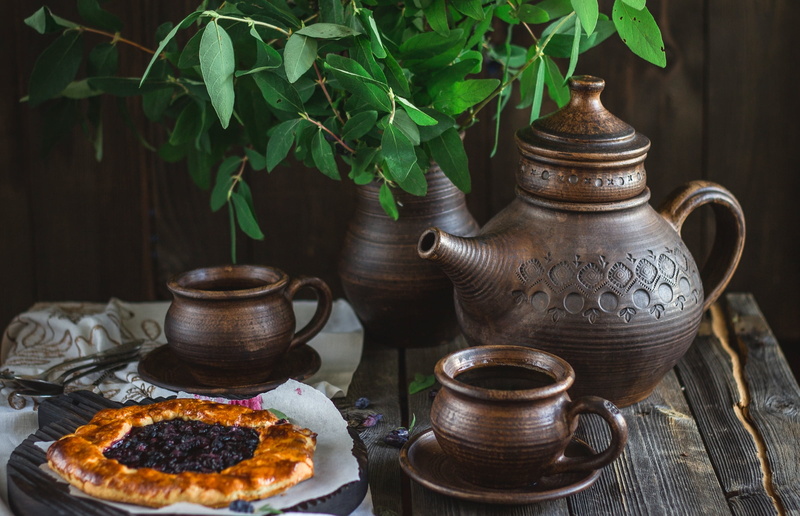 cup, nature, plant, wood - material, growth, brown, no people, teapot, tea party, container, ceramic, 1080P, table, crockery, herb, tea, day, set, pastries