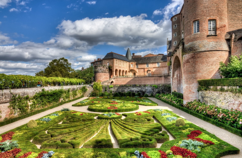 castle, 1080P, Walled Gardens of Albi, France, flowerbed