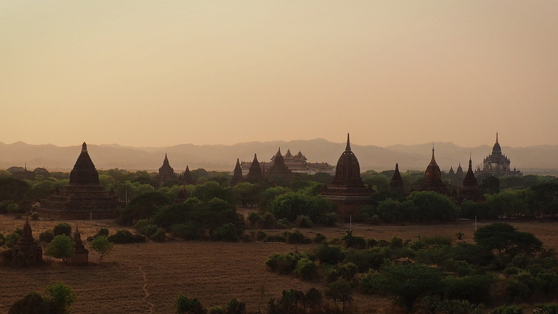 the past, religion, trees, sunrise, belief, sunset, burma, nature, landscape, tourism, old bagan, orange, travel destinations, no people, spirituality