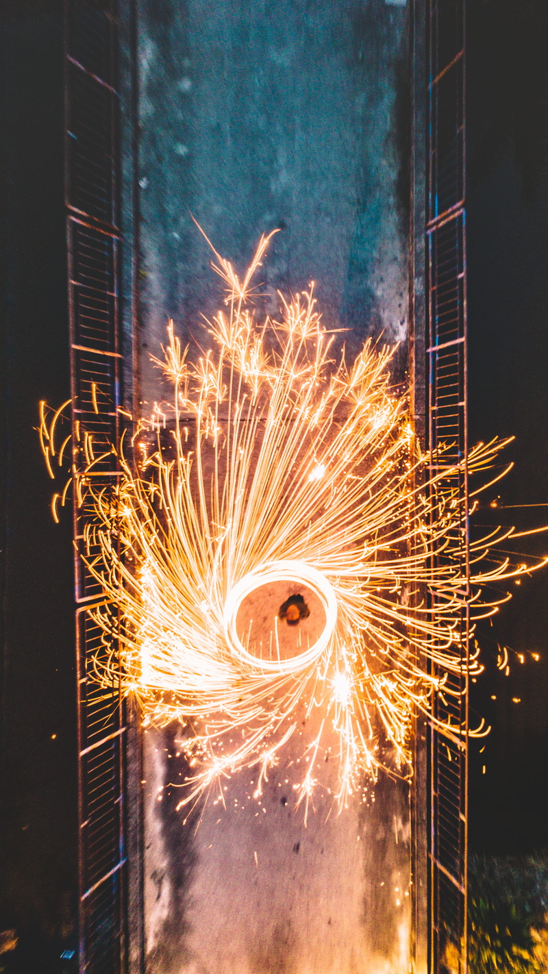 orange color, drone, wire wool, bridge, blurred motion, fire, 4K, nature, heat - temperature, fun, steel wool, long exposure, arts culture and entertainment