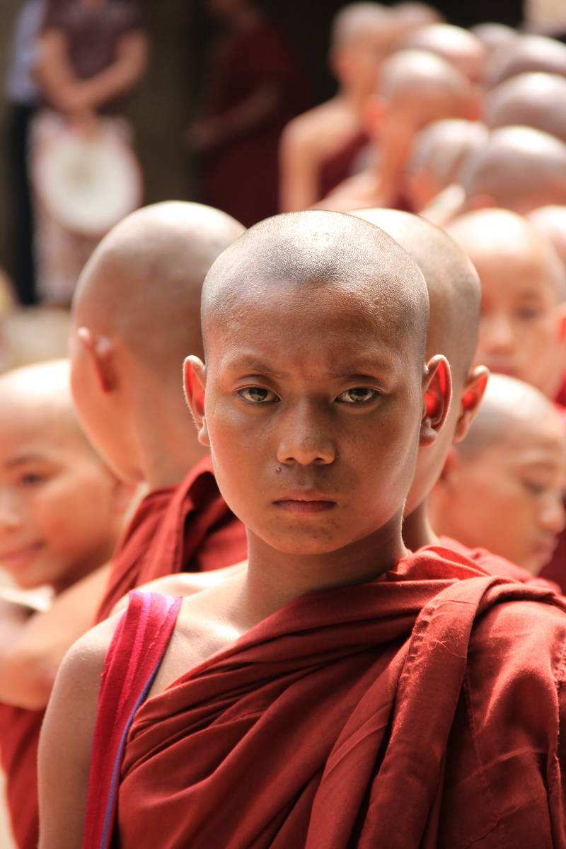 headshot, bagan, real people, focus on foreground, close-up, day, portrait, men, boys, child, teenager, red, males, people, 5K, monk, myanmar (burma)