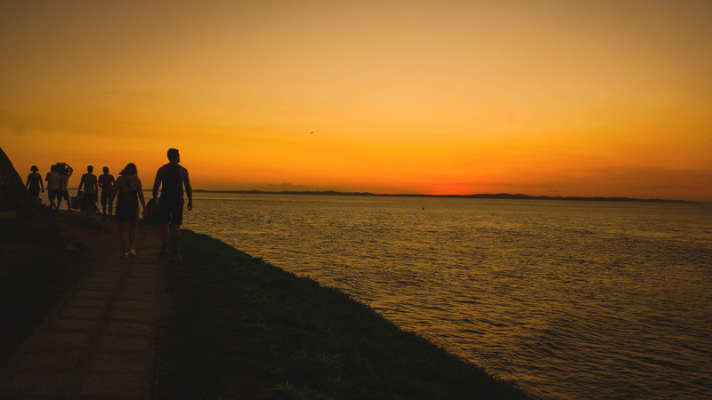 horizon over water, sunset, brazil, praia, nature, sea, tranquil scene, silhouette, lifestyles, 5K, orange, sun, beauty in nature, real people, land, tranquility