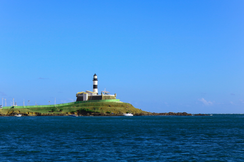 built structure, salvador, beach, waterfront, building, barra lighthouse, tower, ocean, blue, guidance, architecture, lighthouse, land, brazil, scenics - nature