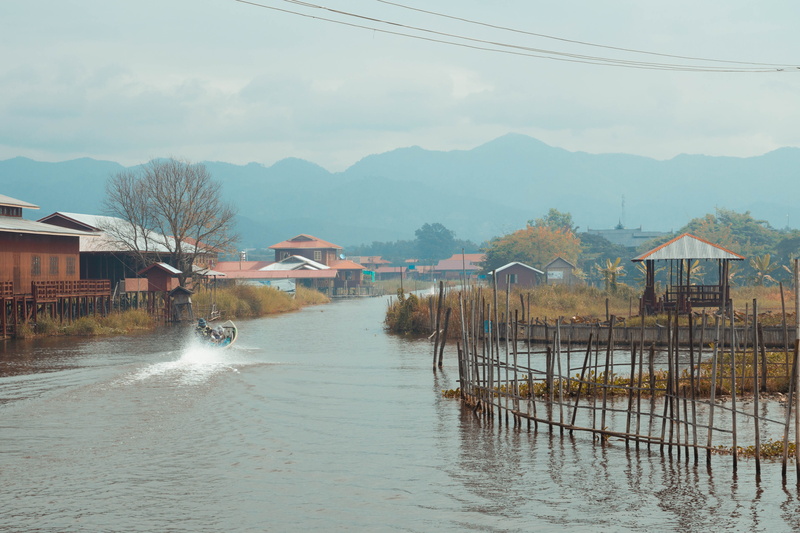 4K, nature, building, built structure, waterfront, cloud - sky, mountain, myanmar (burma), house, no people, boat, tree, outdoors, architecture, water