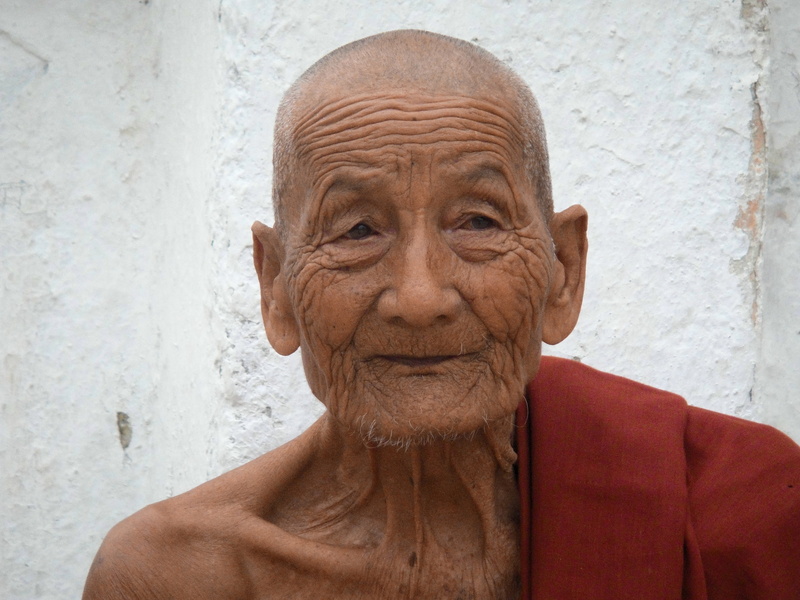 human Face, body part, 2K, monk, man, real people, senior men, elderly, one person, lifestyles, face, wall - building feature, leisure activity, white