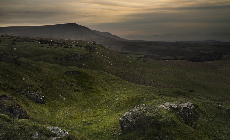 Sunset, Hills, remote, Sundown, Rocks, Light, cloud - sky, landscape, Kingdom, United Kingdom, Woods, nature, United, knob, powyscounty, Cloudy, Lord, grass