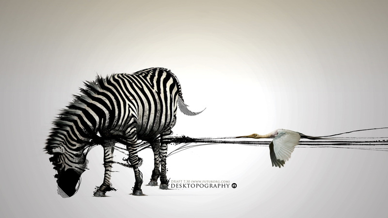 nature, studio shot, zoology, illustration, zebra, 2K, digital composite, copy space, animals in the wild, vertebrate, flying, two animals, digital art