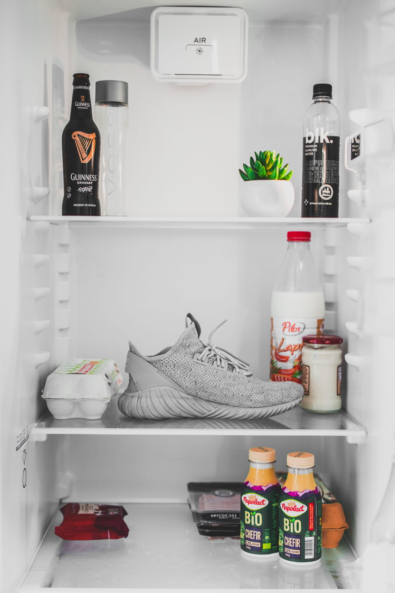 original, decor, interior, freshness, refrigerator, lifestyles, interior design, fashion, no People, grey, yeezy, fridge, adida, container, egg, gray, shelf