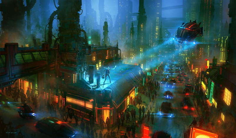 illuminated, building exterior, city life, 1080P, city, building, futuristic, built structure, Nikolai Lockertsen, night, nightlife, architecture