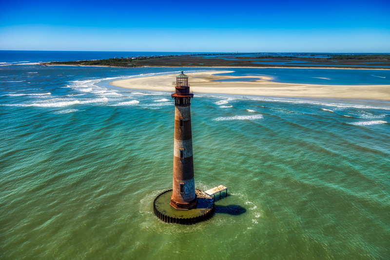 charleston, nature, outdoors, vacation, horizon over water, america, landmark, tranquility, 4K, water, south carolina, lighthouse, metal, waterfront, tranquil scene
