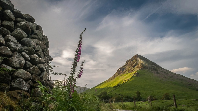 scenics - nature, England, travel destinations, no people, grass, mountains, mountain, clouds, motion, fence, building exterior, nature, UK, built structure