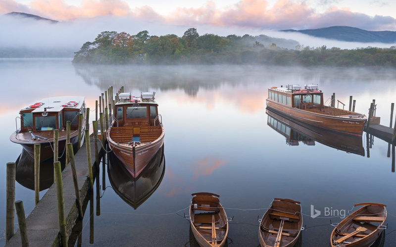 scenics - nature, nautical vessel, derwentwater, tree, lake, boats, day, tranquility, district, 1080P, reflection, nature, plant, outdoors, cumbria, wooden post
