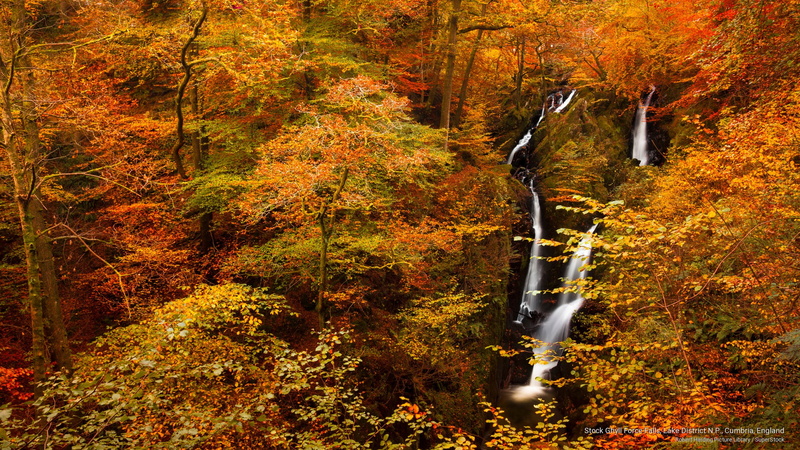 stock, Fall, p, cumbria, england, ghyll, lake, 2K, falls, n, force, district