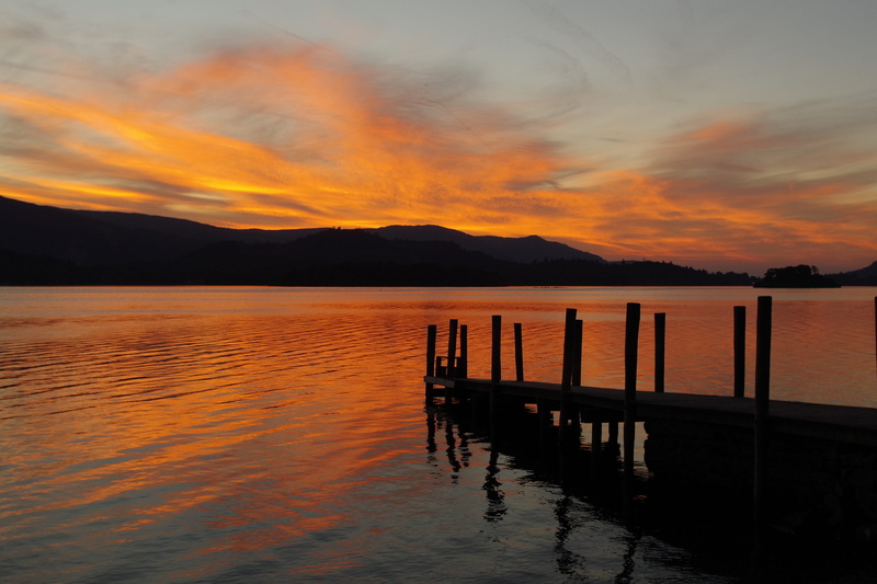 outdoors, reflection, post, idyllic, scenics, sky, relaxing, water, tranquility, romantic sky, mountain, Lake District, Derwent Water, cloud - sky, tranquil scene