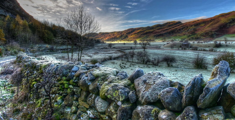 Cumbria, 1080P, valley, England, trees, snow, winter, moss, hills, field, mountains, Lake District National Park, HDR, stones
