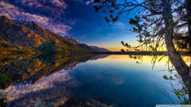 tree, mountain, sunset, 1080P, alps, lake, clouds, hdr, nature and landscapes, breathtaking