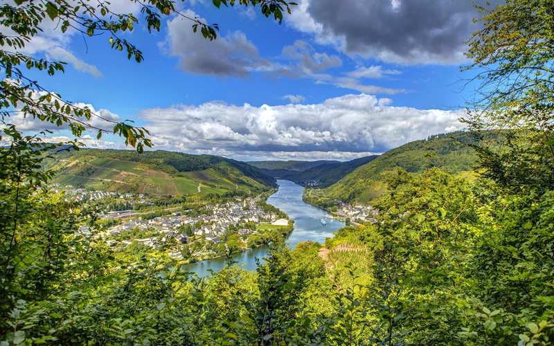 breathtaking, green, beside, 2K, river, nature, hill, 2880x1800, cloud, summer, painting, mountain