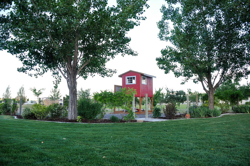 building, day, no people, architecture, outdoors, front or back yard, grass, country life, childhood, playground, landscape, country, playhouse, green color