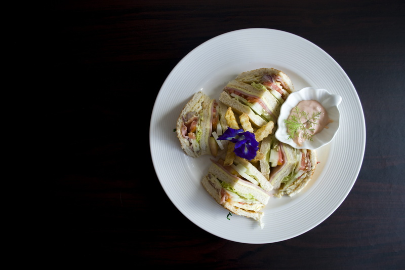 sauce, meal, healthy eating, white, black background, clubhouse sandwich, no people, directly above, still life, food and drink, sliced, close-up, high angle view