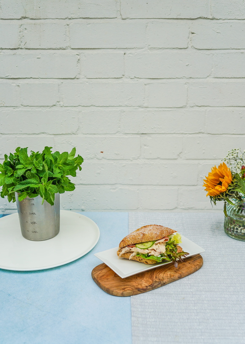 clubhouse, flowering plant, snack, lunch, roll, healthy eating, plate, mint, sandwich, ready-to-eat, indoors, herb, food photography, plant, freshness