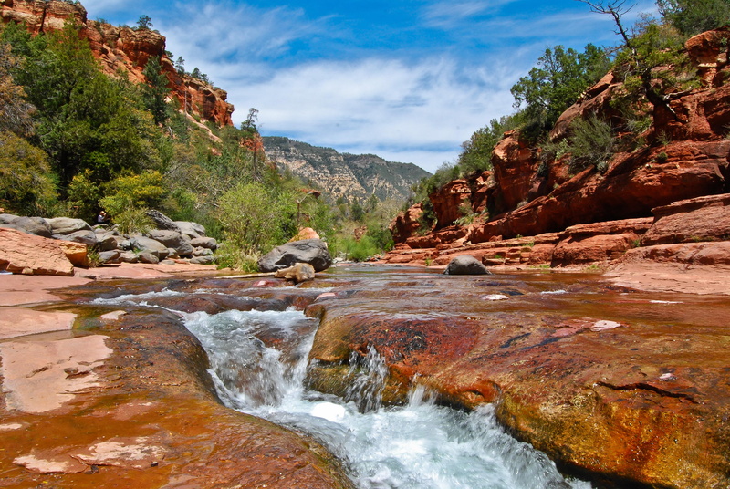 mountains, water, sedona, california, park, beautiful, dramatic, rock, slide, slide-rock, 4K, reserve, river, waterfall, canyon