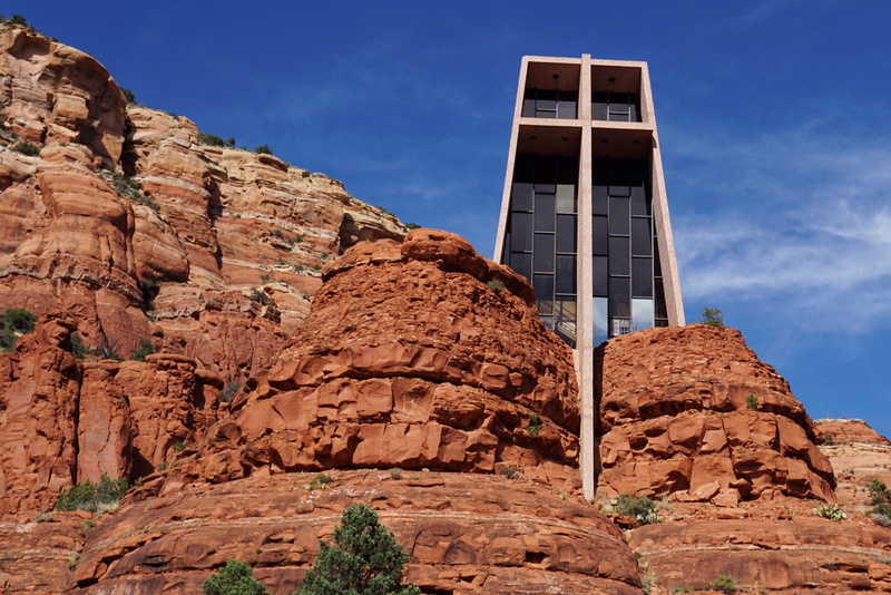 day, nature, low angle view, tower, no people, sky, physical geography, blue, built structure, church, chapel of holy cross, outdoors, sedona, formation