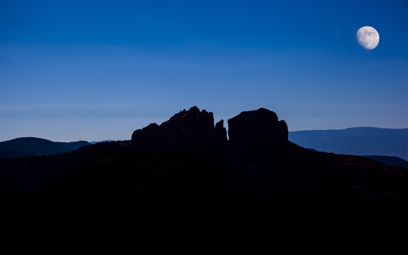 night, the moon, mountains, Sedona, canyon, rock, USA, 4K, Arizona, silhouette
