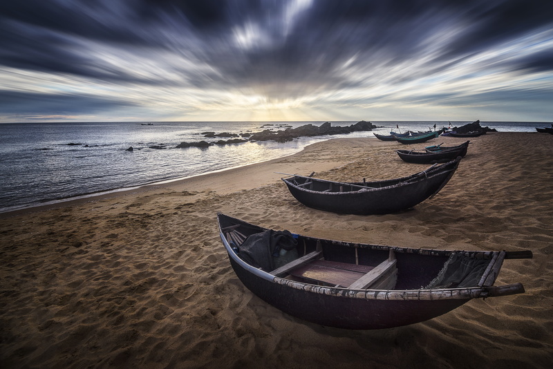 sand, sky, land, no people, cloud - sky, outdoors, tranquil scene, scenics - nature, water, quang binh, vietnam, beach, nautical vessel, beauty in nature