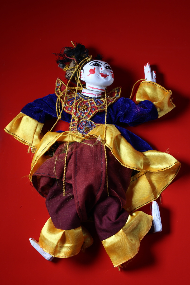 no people, 5K, mask, burma, handmade, red, clothing, studio shot, colored background, mask - disguise, marionette, red background, myanmar, burmese, dance
