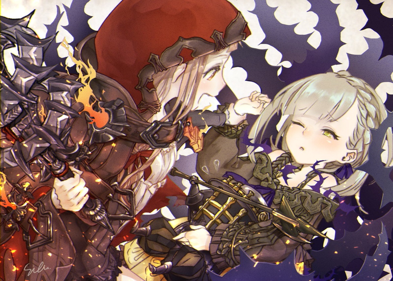 Braid, Bleached Eyes, Weapon, Short Hair, Video Game, Akazukin (SINoALICE), Blush, SINoALICE, 720P, Ibarahime (SINoALICE), Smile, Brown Hair