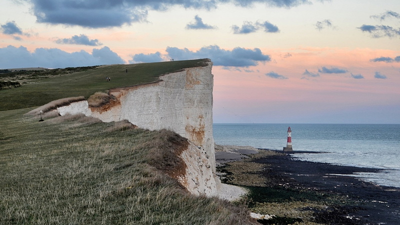 nature, sunset, horizon, coast, beauty in nature, lighthouse, horizon over water, architecture, landscape, 1080P, solid, non-urban scene, sea, rock, tranquil scene