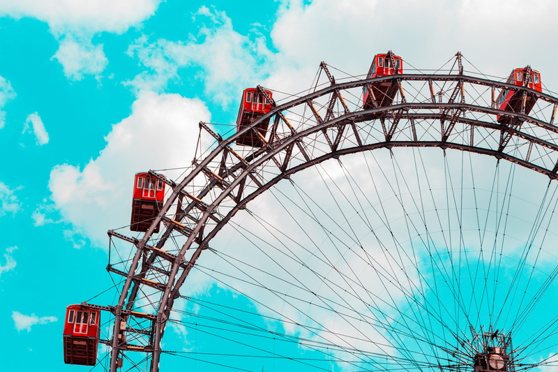 austria, outdoors, vienna, red, riesenrad, ferris, amusement park, 5K, architecture, carnival, amusement park ride, prater, viennese giant ferris wheel