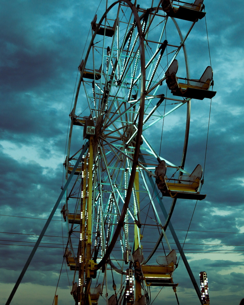 wheel, structure, nautical vessel, ferris wheel, day, outdoors, yellow, ride, sky, cloudy, enjoyment, fun, photography, vintage, low angle view, nature