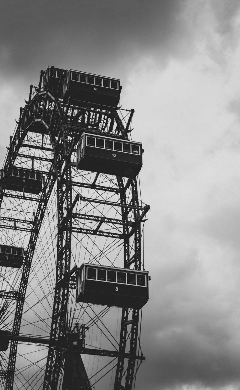 outdoors, fun, vienna, low angle view, metal, clouds, enjoyment, austria, arts culture and entertainment, white, wien, black, riesenradplatz, no people