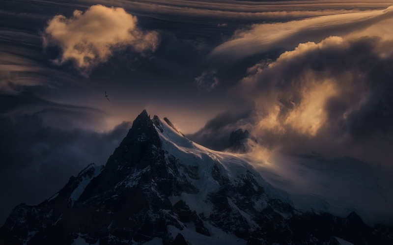 rise, snowcapped mountain, majestic, landscape, cold temperature, birds, high, mountains, scenics - nature, sky, idyllic, tranquility, nature, snow, environment