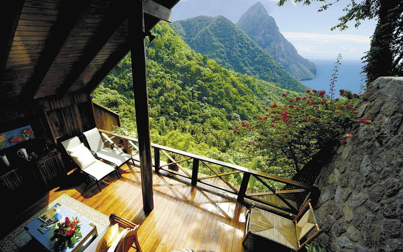 1080P, holiday, hills, table, chair, sea, terraces, trees, forest, nature
