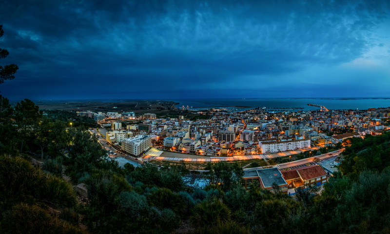 4K, Bay, lights, sea, coast, home, Spain, night, Sant Carles de la Rapita