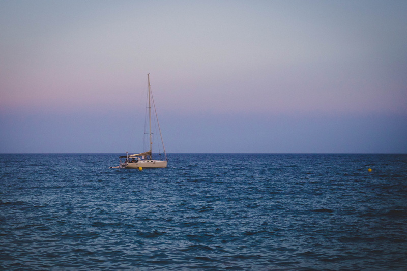 mode of transportation, transportation, nature, sailing, water, ship, yacht, blue, lloret de mar, boat, horizon over water, sunset, travel, luxury, calm